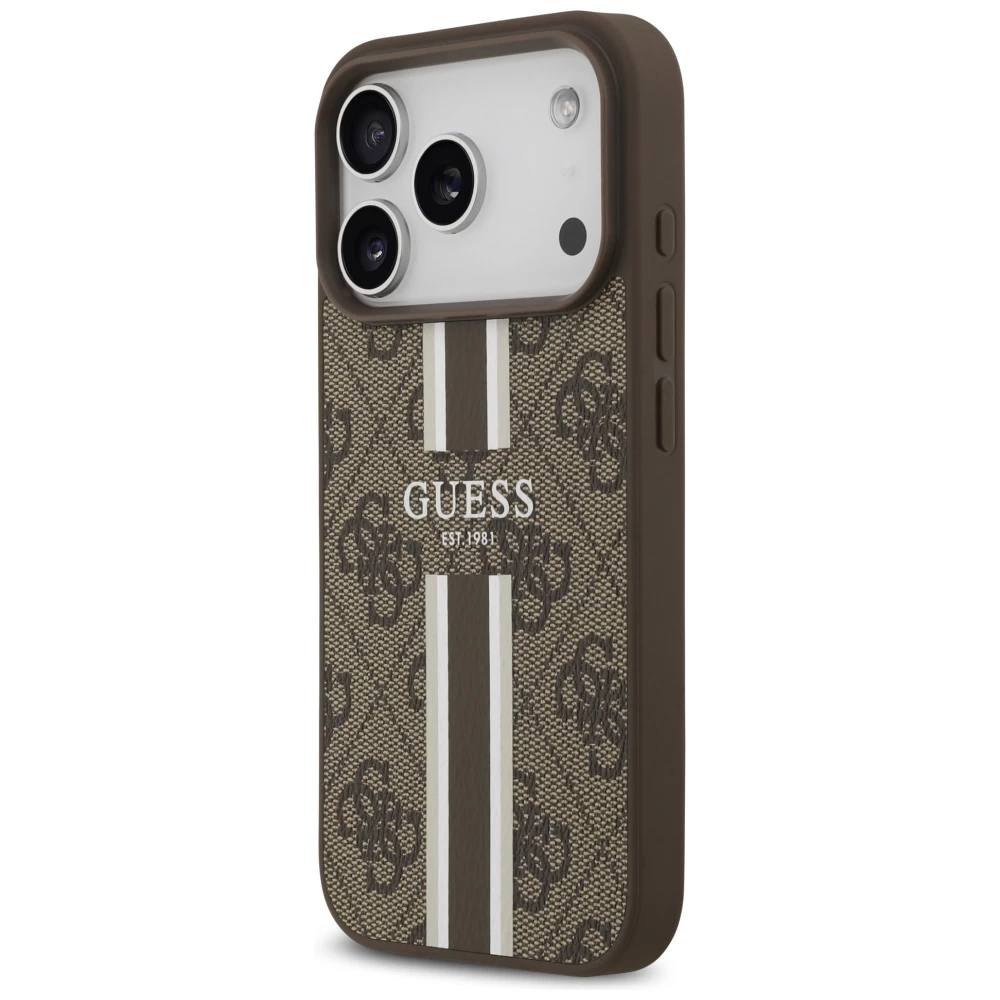 Чехол Guess iPhone 17 Pro чехол PU 4G Stripes Hard Brown, Magsafe, Коричневый