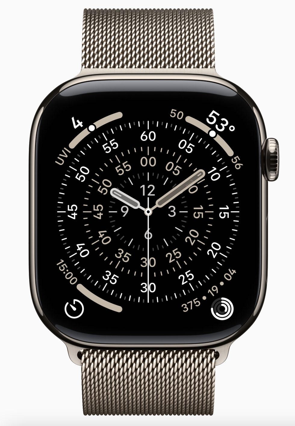 Apple Watch Series 11, 42 мм, корпус из натурального титана, ремешок Milanese бежевого цвета