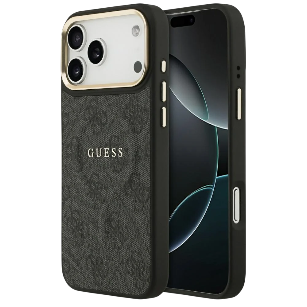 Чехол Guess iPhone 17 Pro чехол PU 4G Classic metal logo Gold camera Hard Black, Magsafe, Коричневый