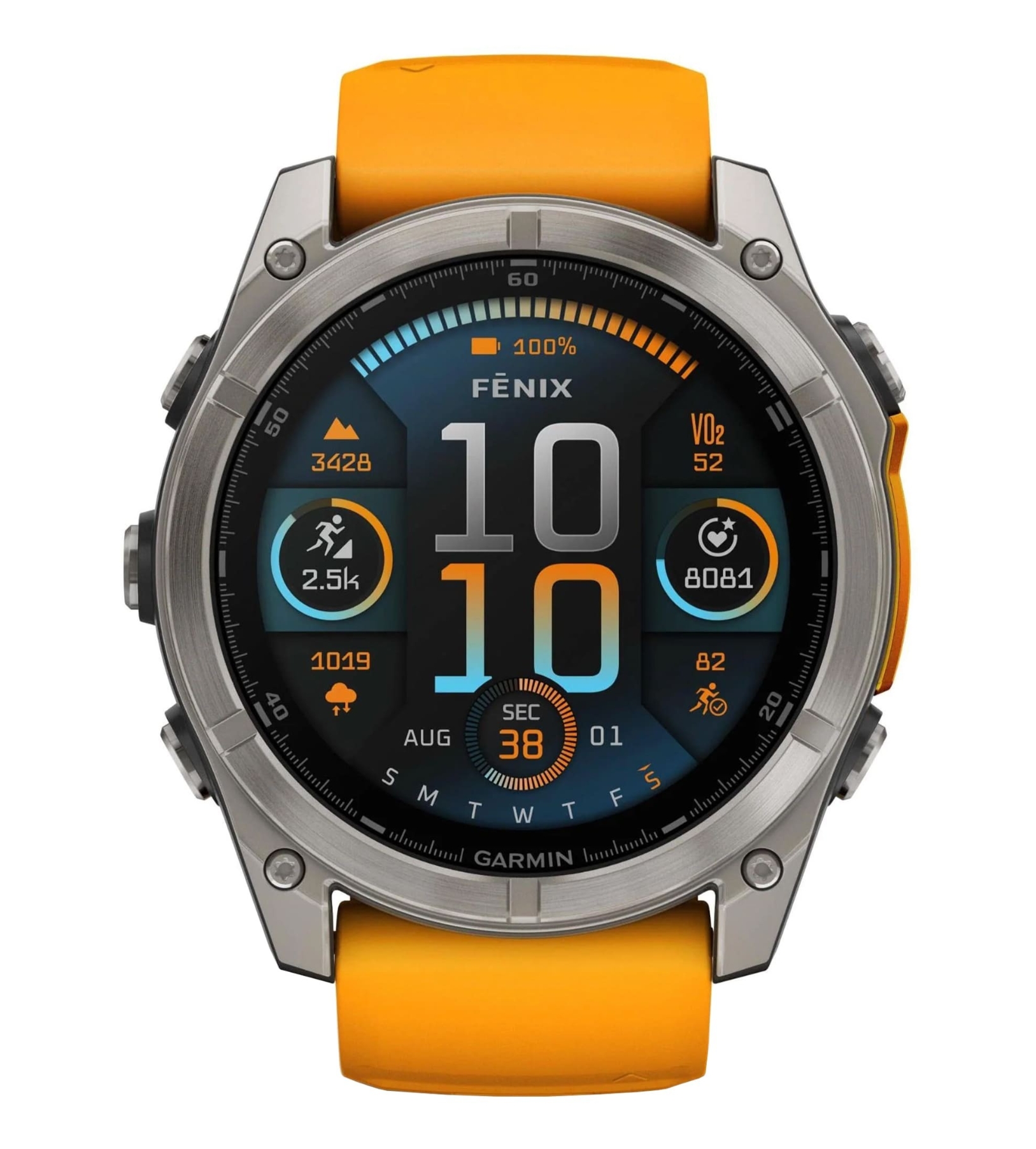 Garmin Fenix 8, 51 мм, AMOLED, Sapphire Titanium with spark Orange/Graphite silicone band, Оранжевый/графитовый