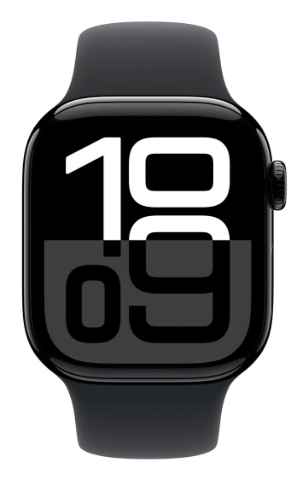 Apple Watch Series 10 GPS 42 мм, корпус из алюминия цвета «чёрный глянец», спортивный ремешок черного цвета, размер M/L, MWWF3