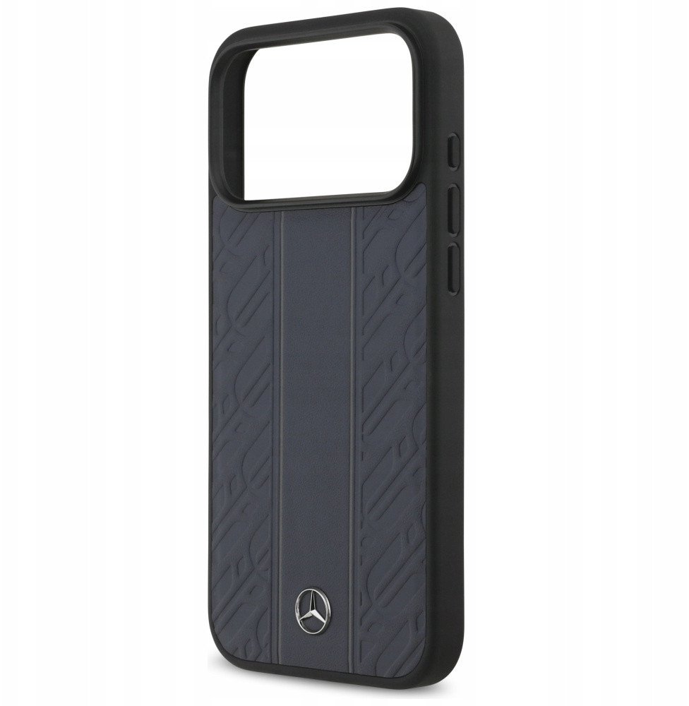 Чехол Mercedes iPhone 17 Pro Max Leather Laurel Leaves Vertical Stripes, MagSafe, Темно-синий