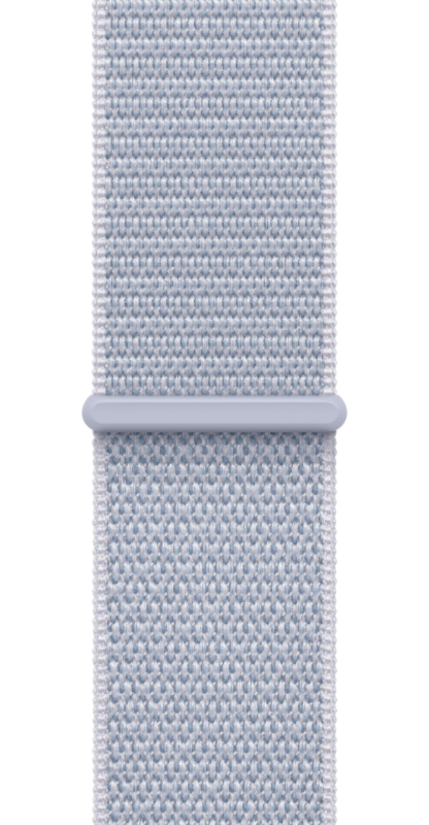 Apple Watch SE 2024, 44 мм, корпус из алюминия серебристого цвета, спортивный ремешок Loop голубого цвета, MXET3