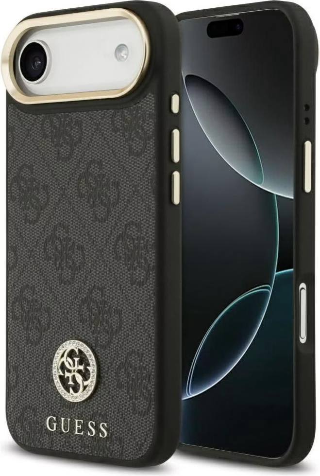 Чехол Guess iPhone Air PU 4G Diamond metal logo Gold camera Hard Black, MagSafe, Черный