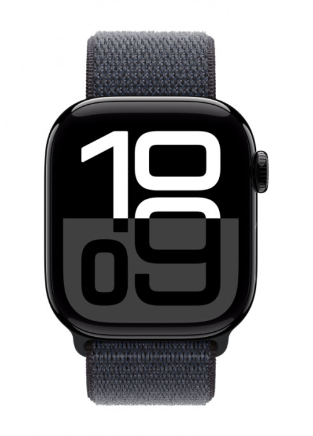 Apple Watch Series 10 GPS 46 мм, корпус из алюминия цвета «чёрный глянец», спортивный браслет цвета «Ink», MWWR3