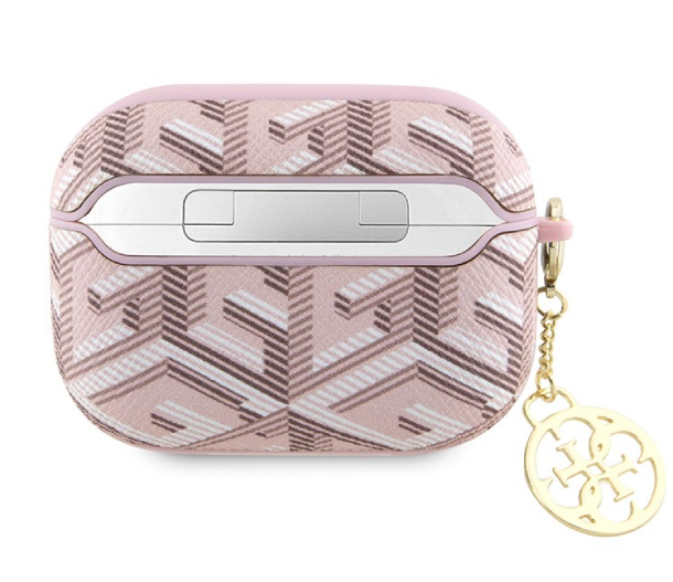 Чехол Guess для Airpods Pro 2 PU Кожа G CUBE с металлическим логотипом и брелком, Розовый