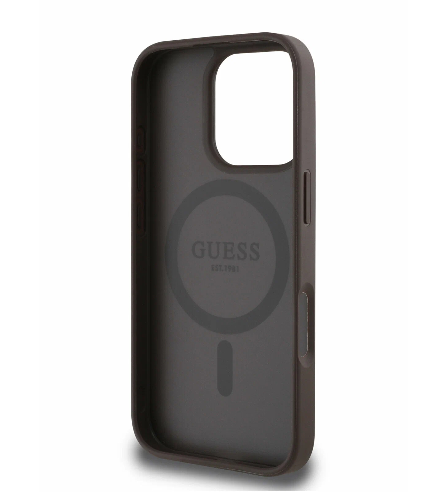 Чехол Guess PU 4G with Round Patch Metal logo Hard с MagSafe для iPhone 16 Pro, Коричневый