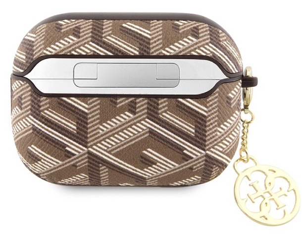 Чехол Guess для Airpods Pro 2, PU Кожа G CUBE с металлическим логотипом и брелком, Коричневый