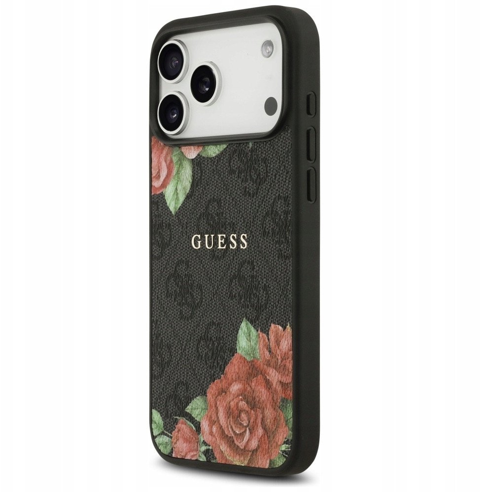 Чехол Guess iPhone 17 Pro PU Flowers Roses Hard Black, Magsafe, Черный