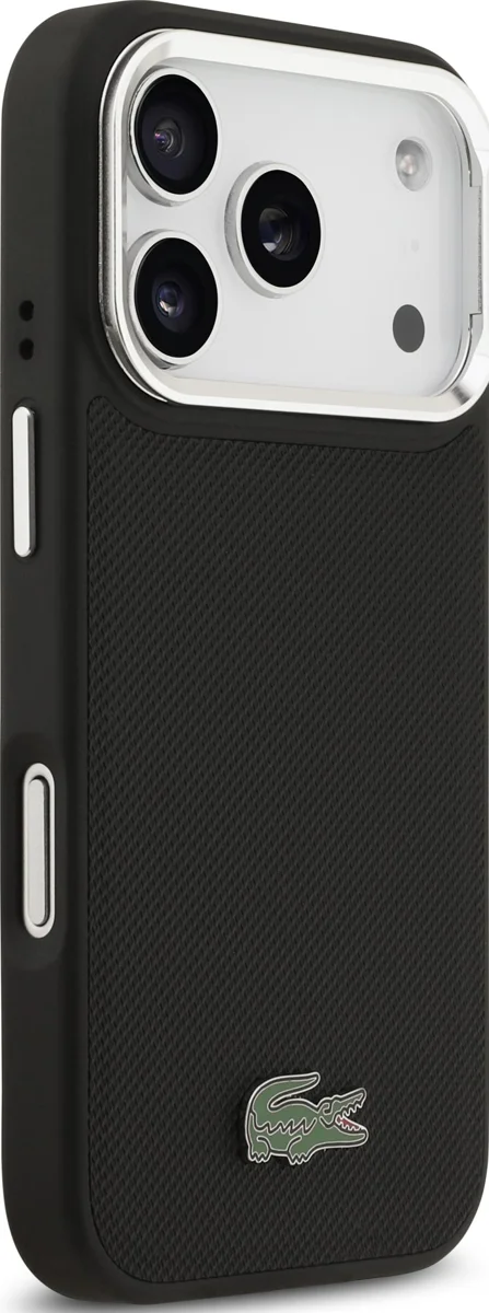 Чехол Lacoste iPhone 17 Pro чехол PVC Metal Lacquer logo with Camera Stand Hard Black, Magsafe, Черный