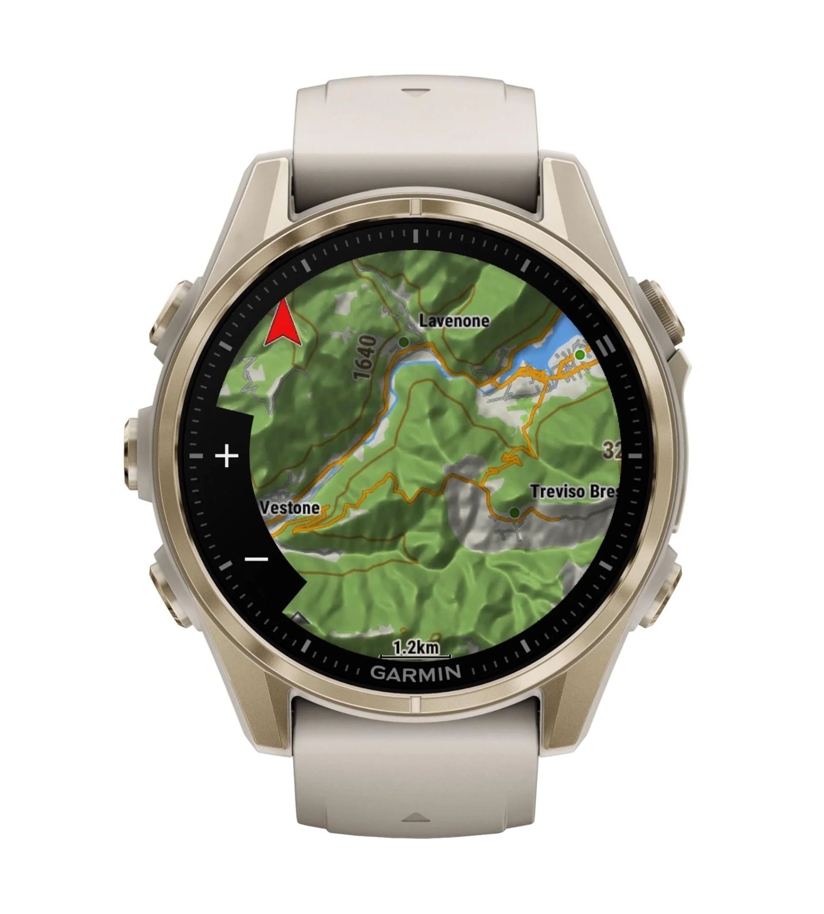 Garmin Fenix 8, 43 мм, AMOLED, Сапфир нежно-золотистого цвета с силиконовым ремешком из серого/темного песчаника