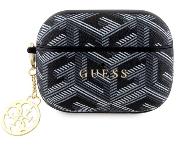 Чехол Guess для Airpods Pro 2 PU Кожа G CUBE с металлическим типом и брелком, Черный