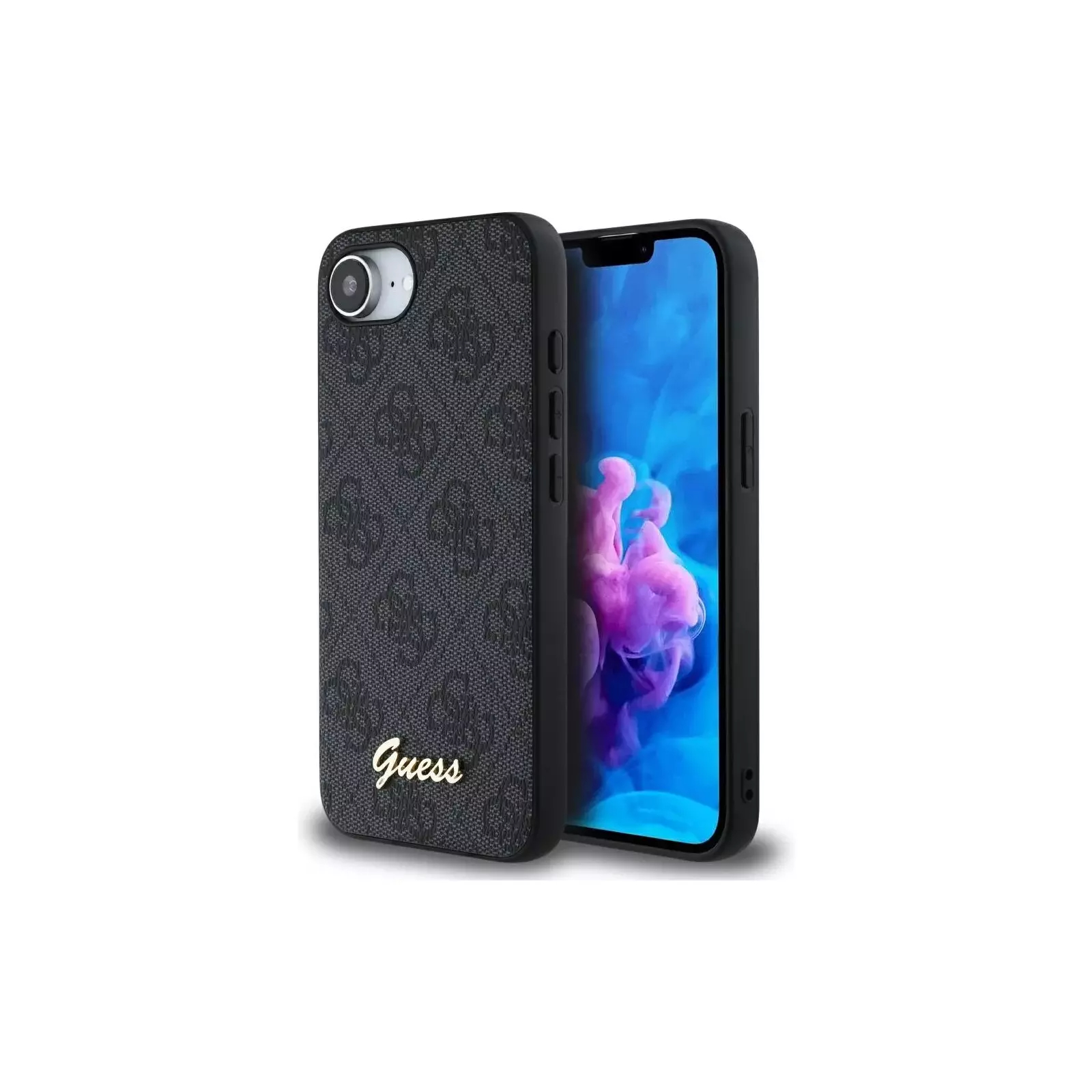 Чехол Guess для iPhone 16e PU 4G Script metal logo Hard Black (MagSafe)