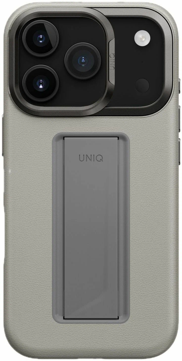 Чехол Uniq для iPhone 17 Pro Max чехол Heldro PRO Leatherette + FlexGrip & Camera stand, MagSafe, Глинистый