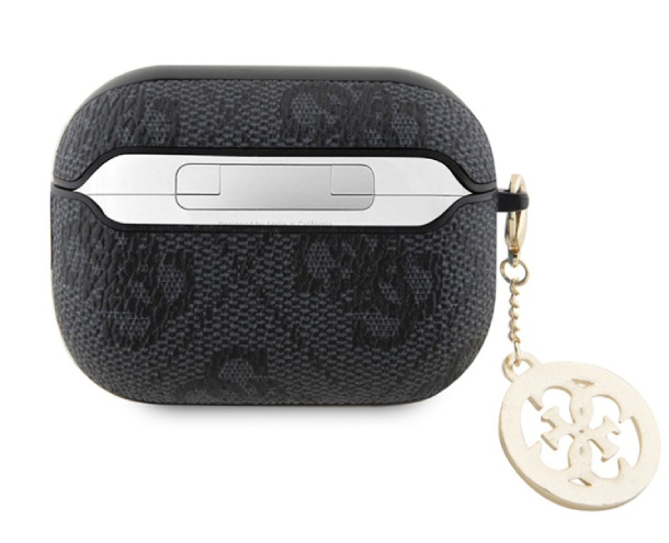 Чехол Guess для Airpods Pro 2 PU leather 4G с металическим логотипом Бриллиантовый шарм, Черный