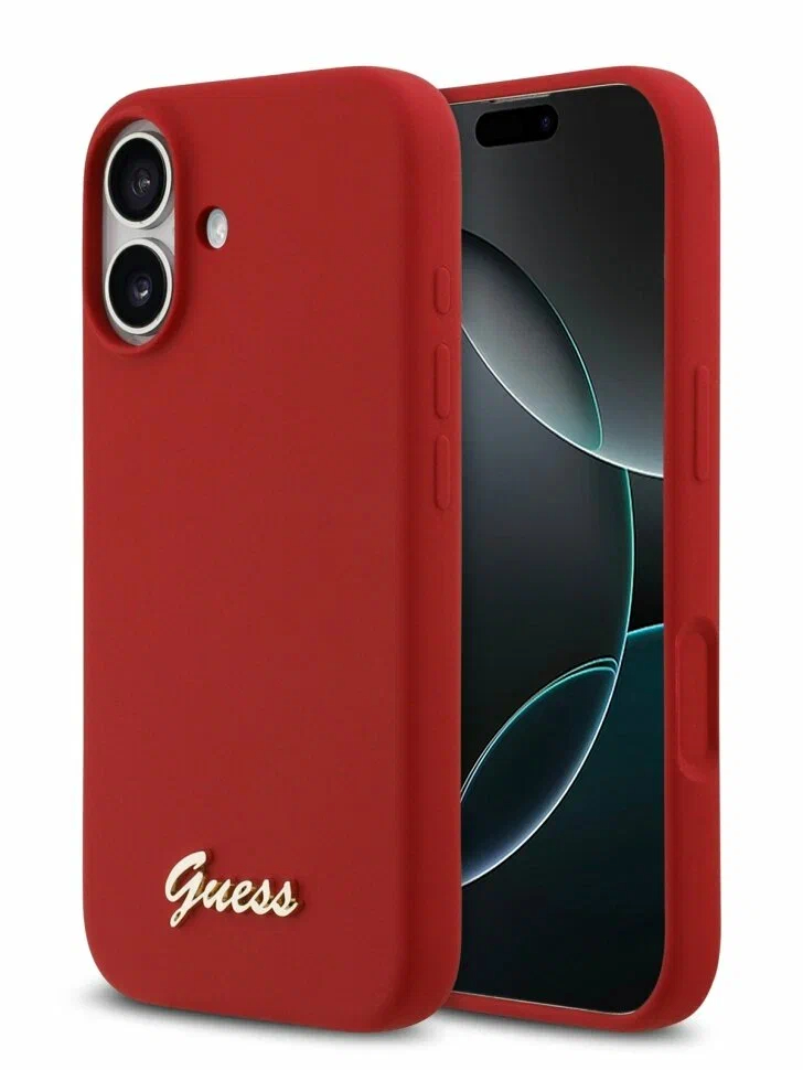 Чехол Guess iPhone 17 Liquid silicone Gold metal logo & Camera Hard Magenta, MagSafe, Красный