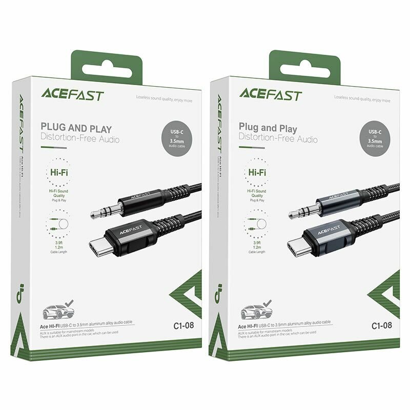 ACEFAST C1-08 Type-C на 3.5мм Jack AUX, Черный