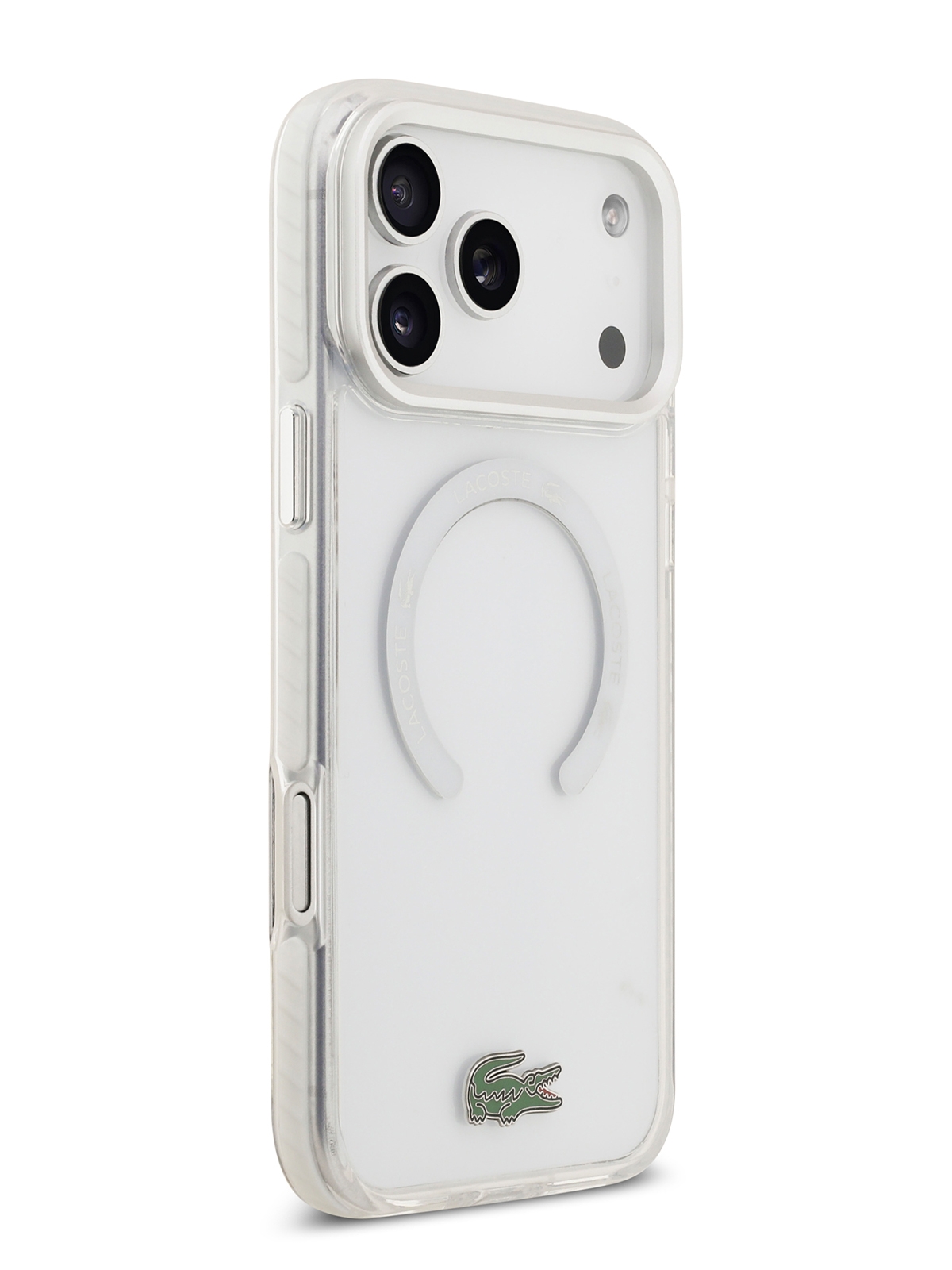 Чехол Lacoste для iPhone 17 Pro Max ShockProof Lacquer Metal logo Hard Frosted, MagSafe, Прозрачно-белый