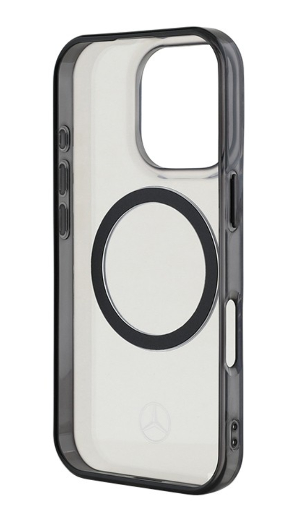 Чехол Mercedes для iPhone 16 Pro Max, PC/TPU Прозрачный с черным кольцом MagSafe, Прозрачный