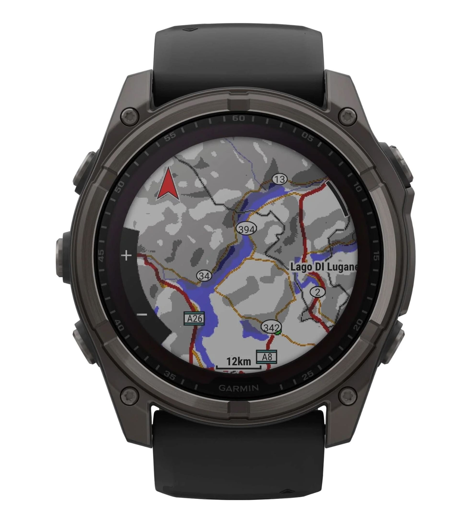 Garmin Fenix 8 Sapphire Carbon Solar, 51 мм, Серый титан DLC с черным/багрово-серым силиконовым ремешком