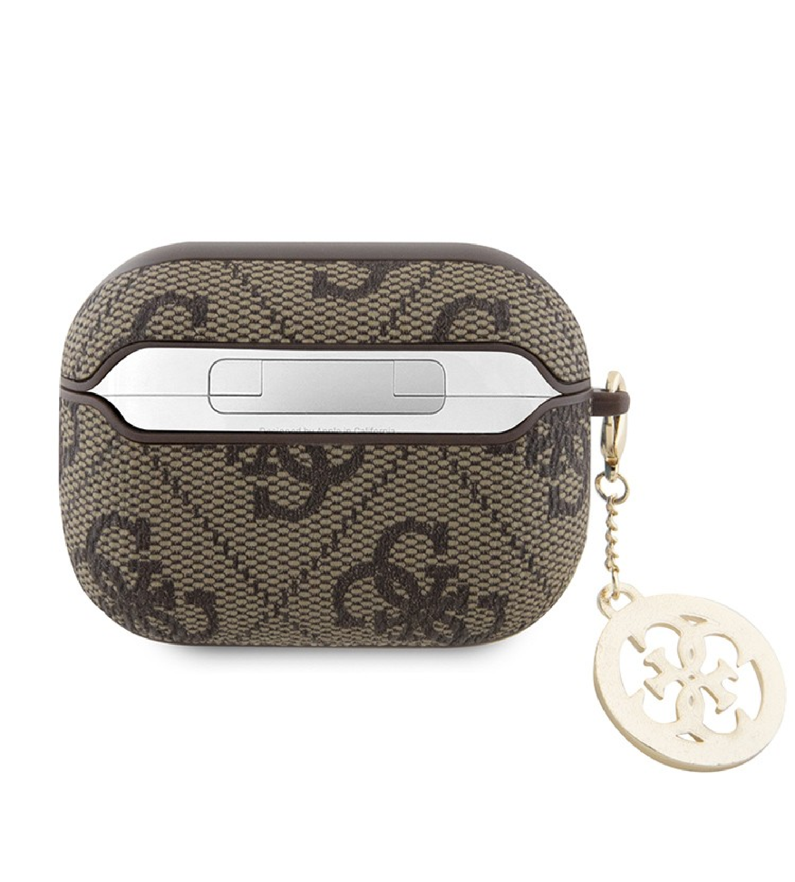 Чехол Guess PU leather 4G with Classic metal logo and Diamond charm для Airpods Pro 2, Коричневый