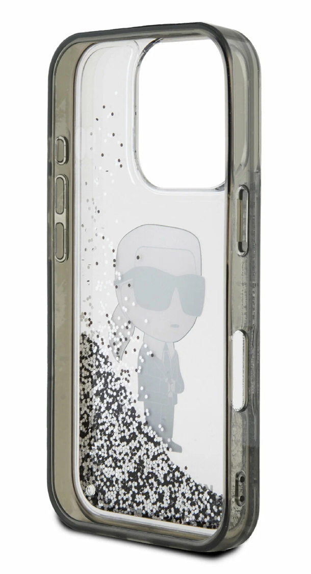Чехол Lagerfeld для iPhone 16 Pro, Glitter NFT Karl Ikonik, Прозрачный/Черный
