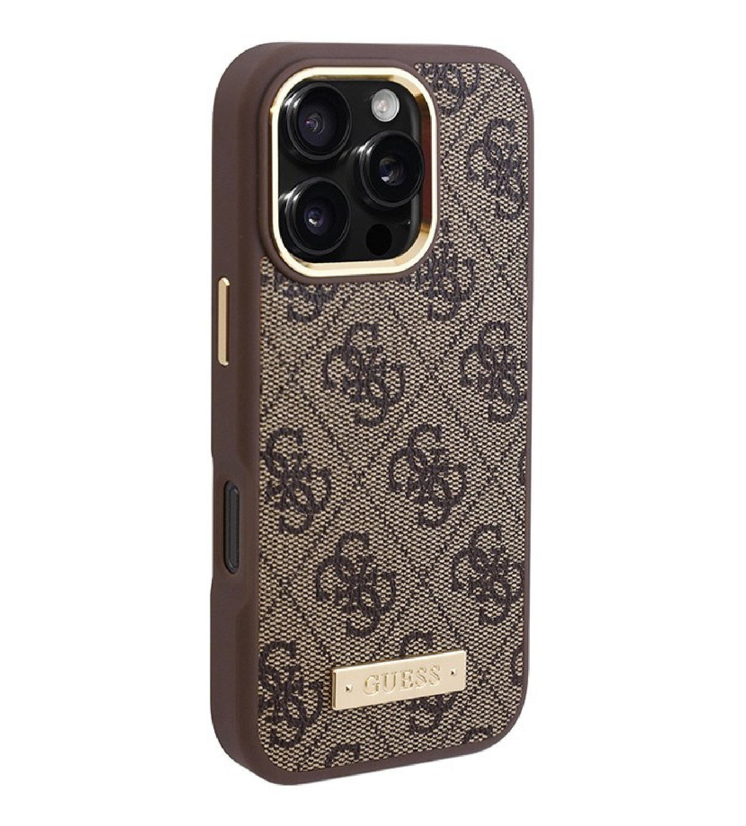 Чехол Guess PU 4G Plate metal logo Hard с MagSafe для iPhone 16 Pro Max, Коричневый