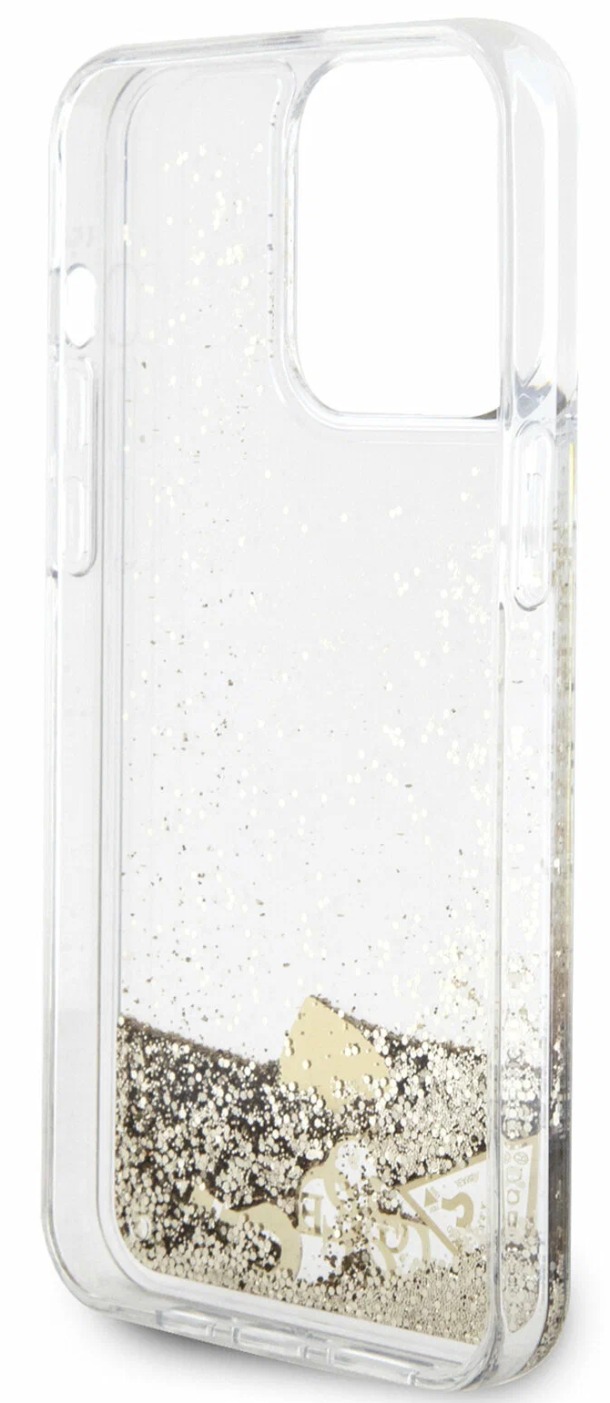 Чехол Guess для iPhone 15 Pro Max, Liquid Glitter Hard Hearts, Золотой