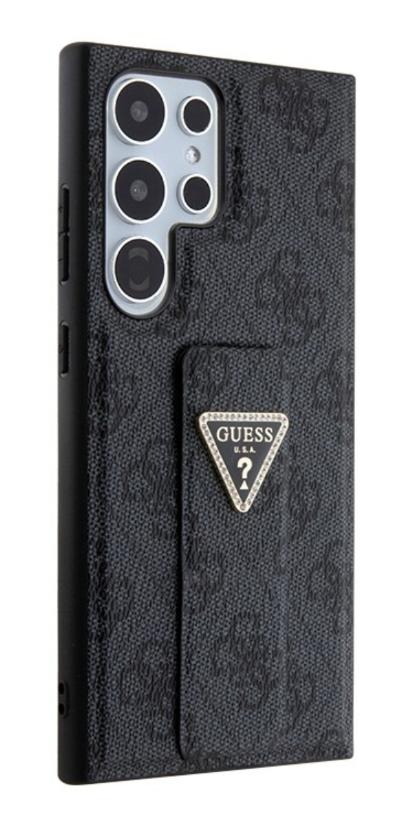 Чехол Guess для Samsung Galaxy S24 Ultra, GripStand PU 4G с Треугольным бриллиантовым металлическим логотипом, Чёрный