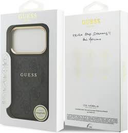 Чехол Guess iPhone 17 Pro чехол PU 4G Classic metal logo Gold camera Hard Black, Magsafe, Коричневый