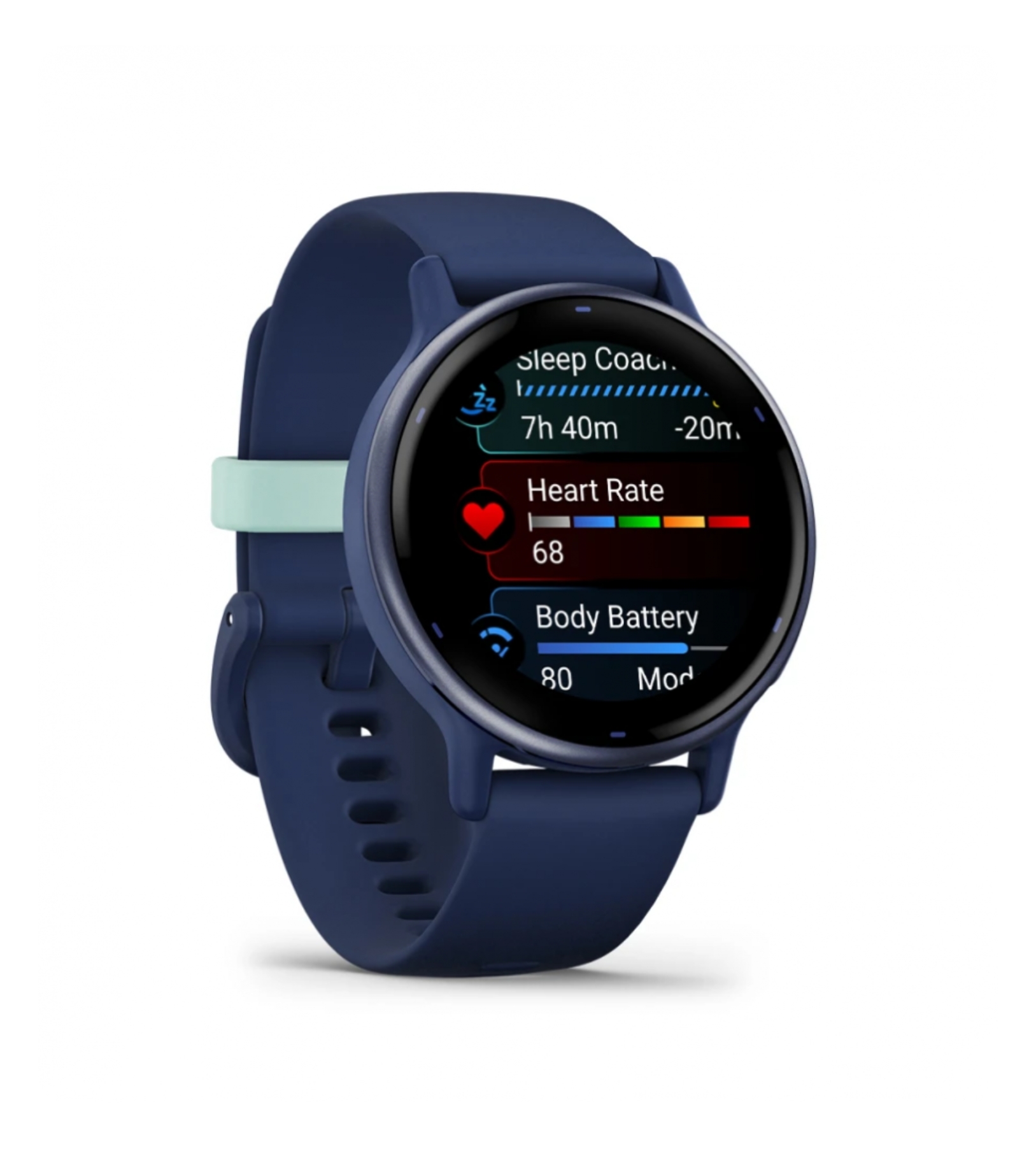 Garmin Vivoactive 5 Metallic Navy, алюминиевый ободок с корпусом и силиконовым браслетом цвета морской волны
