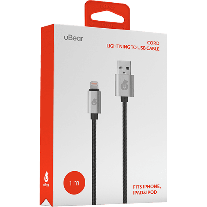 Ubear USB-A – Lightning, Нелон+Алюминий 1м, Черный