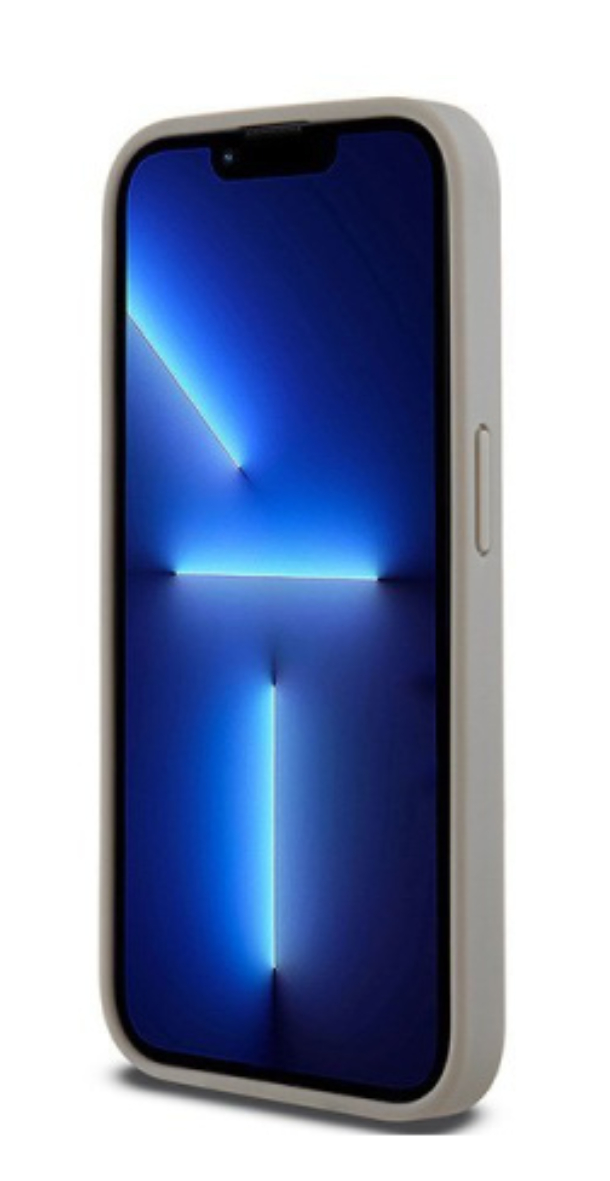 Чехол DKNY для iPhone 15 Pro Max PU Повторяющаяся текстура полоски в тон металлическому логотипу, Бежевый