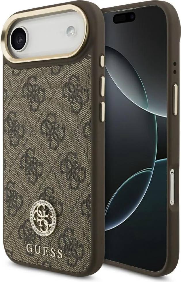Чехол Guess iPhone Air PU 4G Diamond metal logo Gold camera Hard Brown, MagSafe, Коричневый