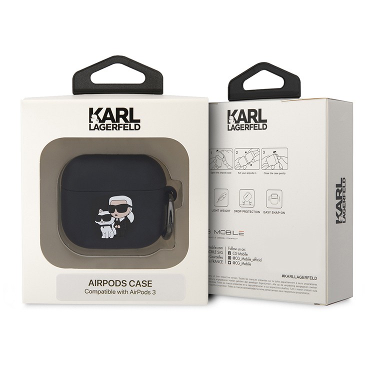 Чехол Lagerfeld для Airpods 3, Силикон с кольцом NFT Karl & Choupette, Черный