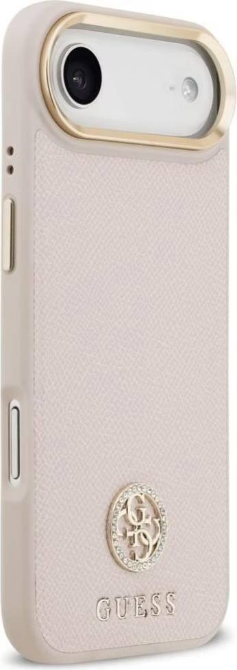 Чехол Guess iPhone Air PU Grained 4G Diamond metal logo Gold camera Hard Pink, MagSafe, Розовый
