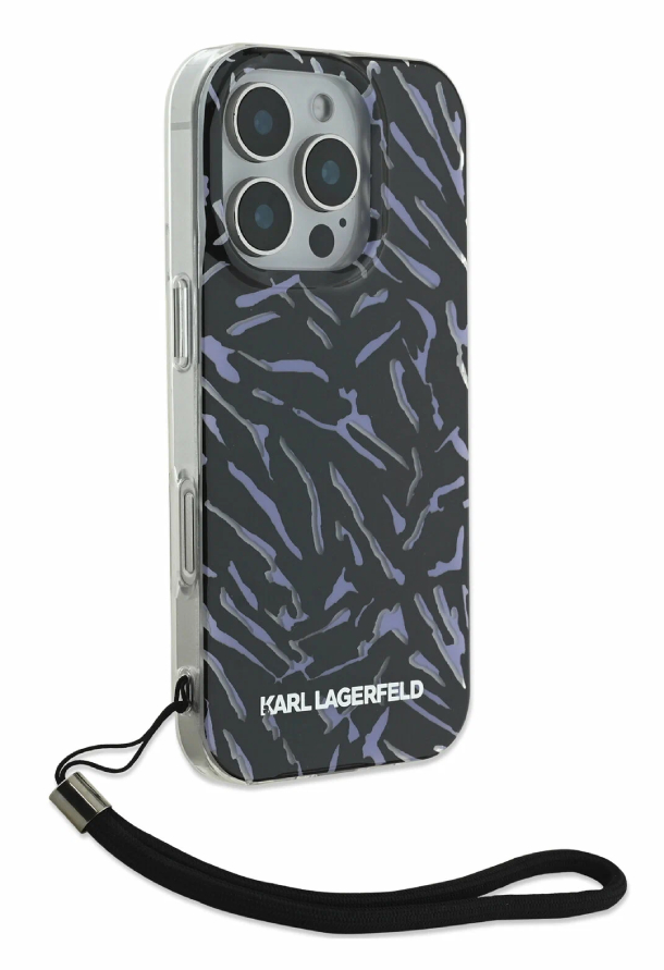 Чехол Lagerfeld для iPhone 16 Pro, PC/TPU Зебра + Нейлоновый ручной шнур, Фиолетовый