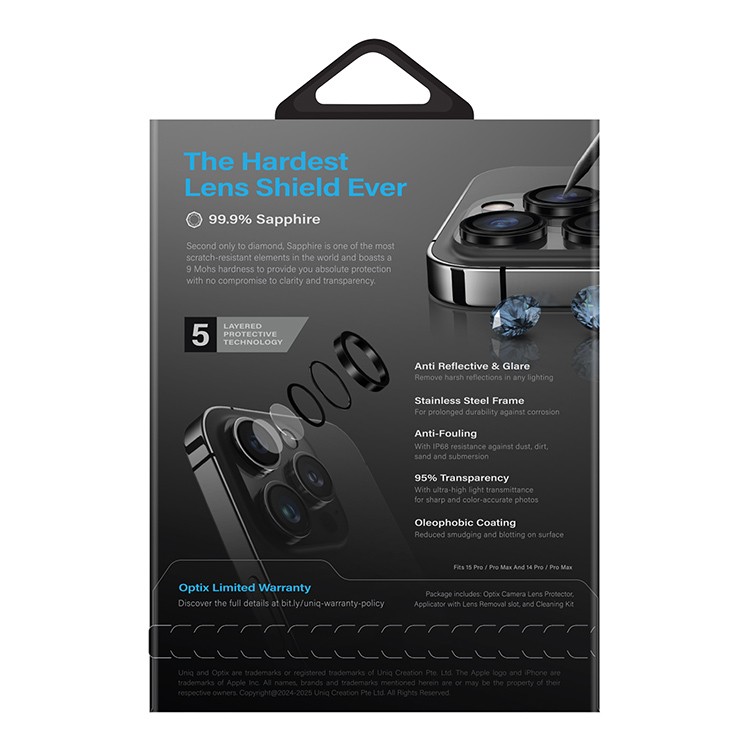 Uniq OPTIX PRIME  сапфировое стекло на камеру для iPhone 16 Pro / 16 Pro Max, Серебро