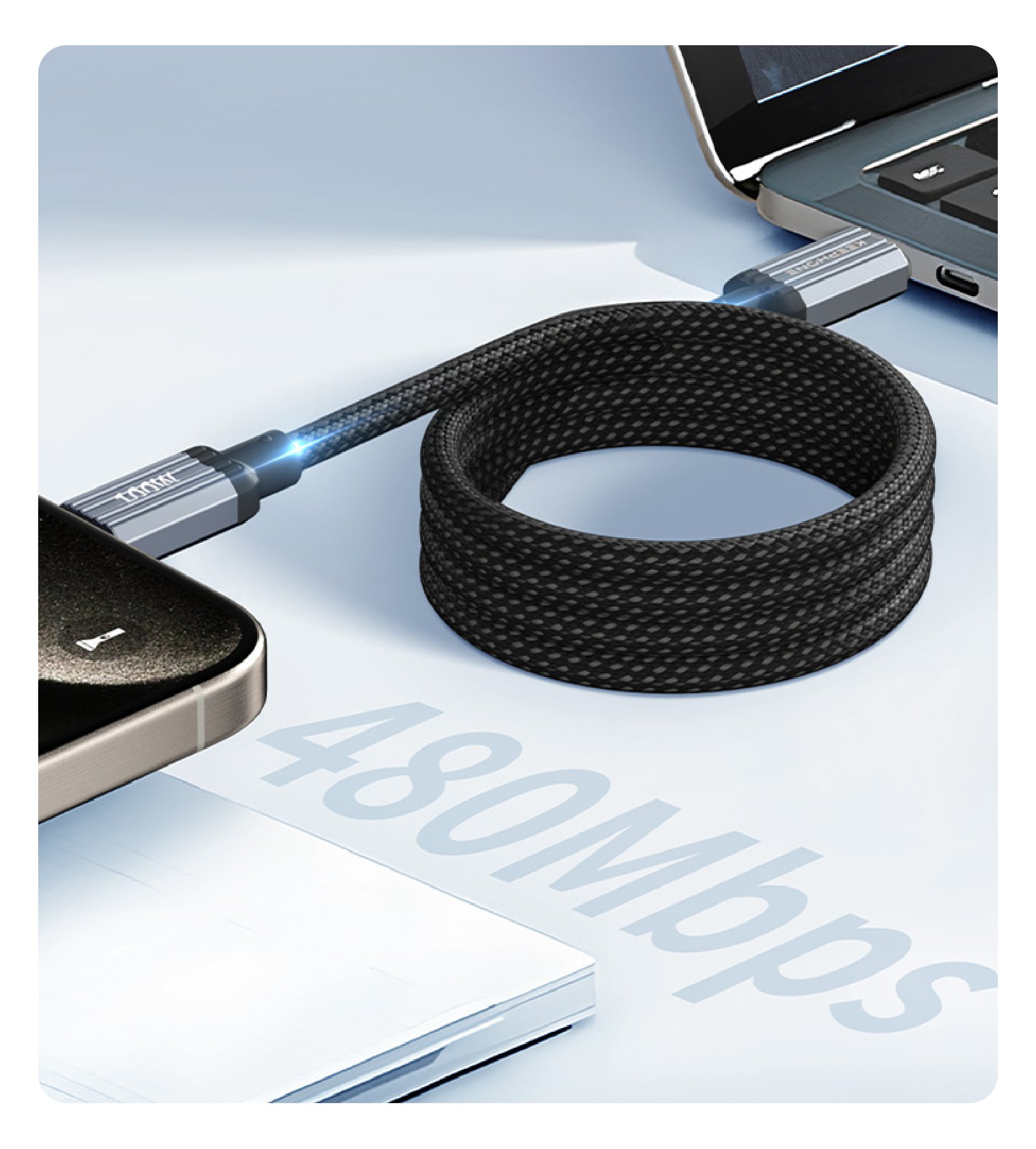 Keephone Magcoil Type-c To Type-c with self-winding Magnetic Tech, PD 100W, 1 м, Черный