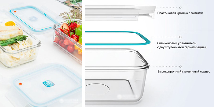Контейнер для еды Xiaomi Anti-Drop Glass Crisper 0.715 л