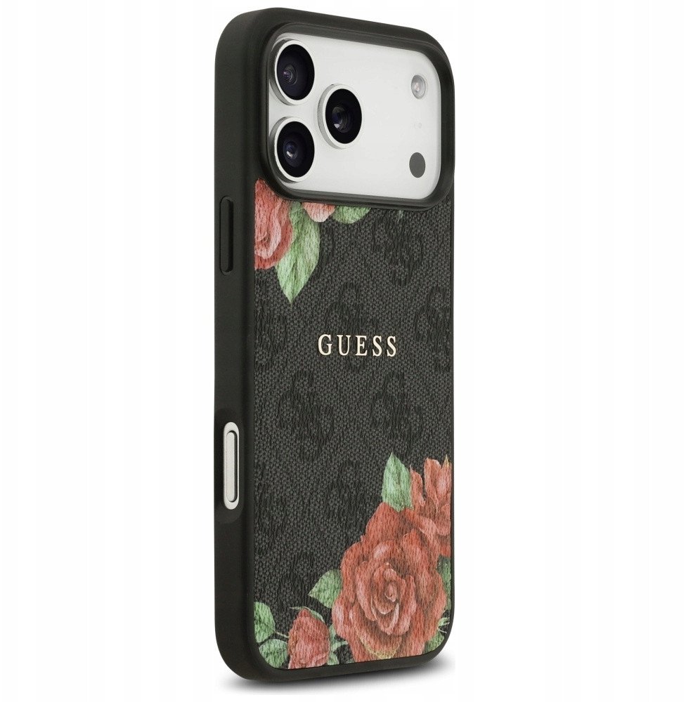 Чехол Guess iPhone 17 Pro PU Flowers Roses Hard Black, Magsafe, Черный