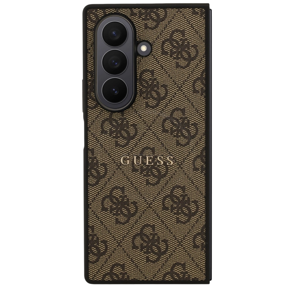 Чехол Guess для Galaxy Z Fold7 PU 4G MagSafe, классический металлический логотип, золотая камера цвета Hard Brown