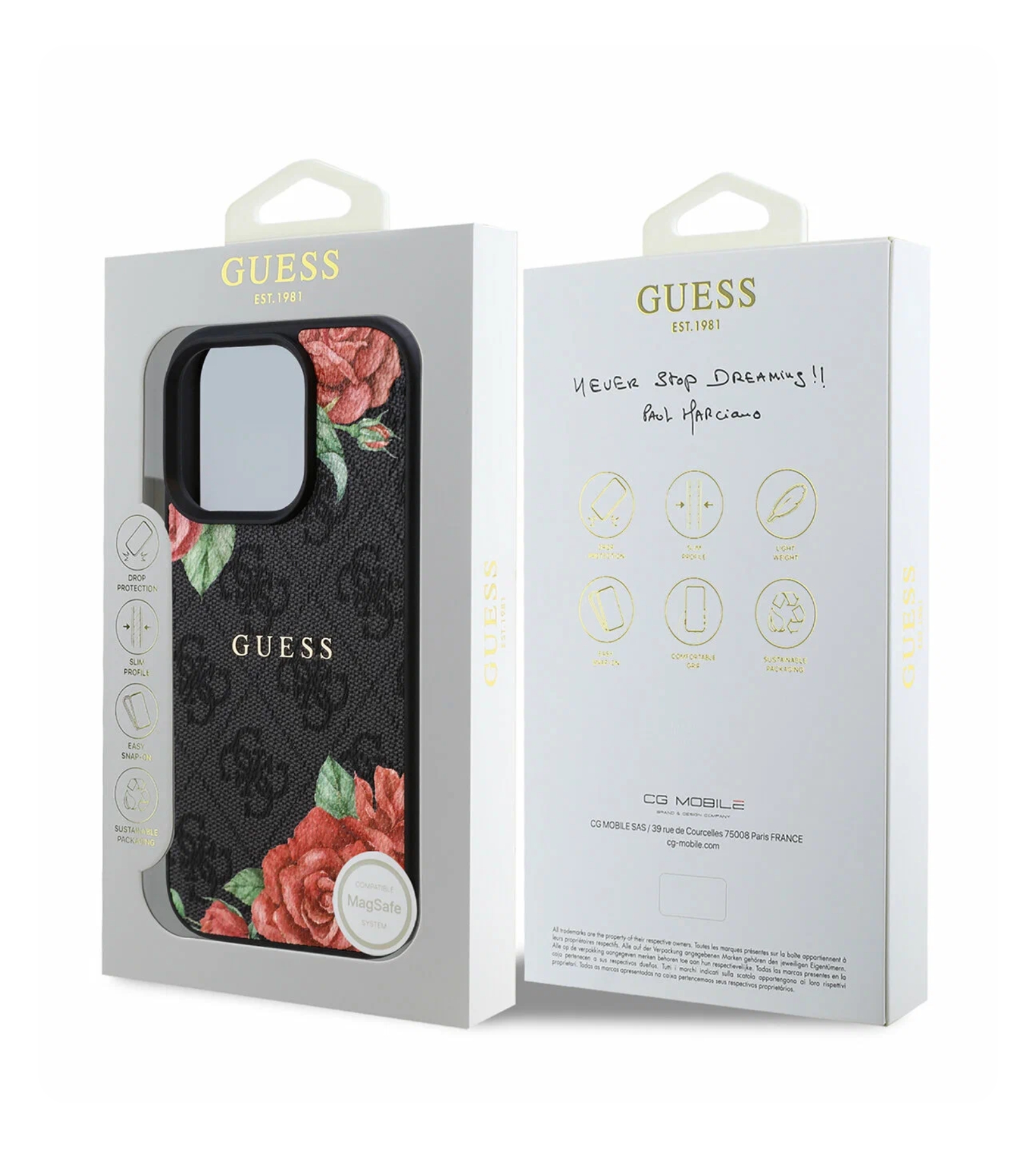 Чехол Guess PU Flowers Roses (MagSafe) для iPhone 16 Pro, Черный
