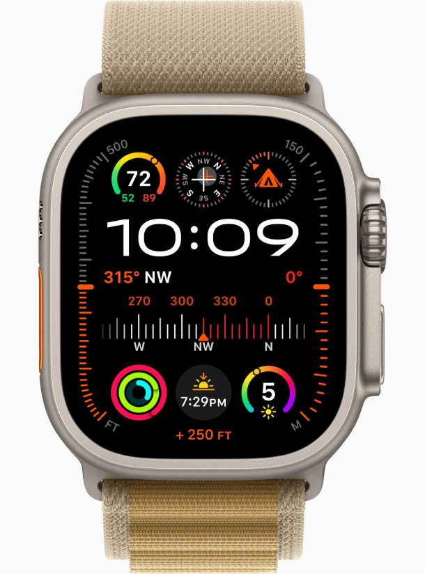 Apple Watch Ultra 2, 2024, GPS, 49 мм, корпус из бежевого титана, ремешок Alpine Case Tan Alpine Loop, размер M, FNH93