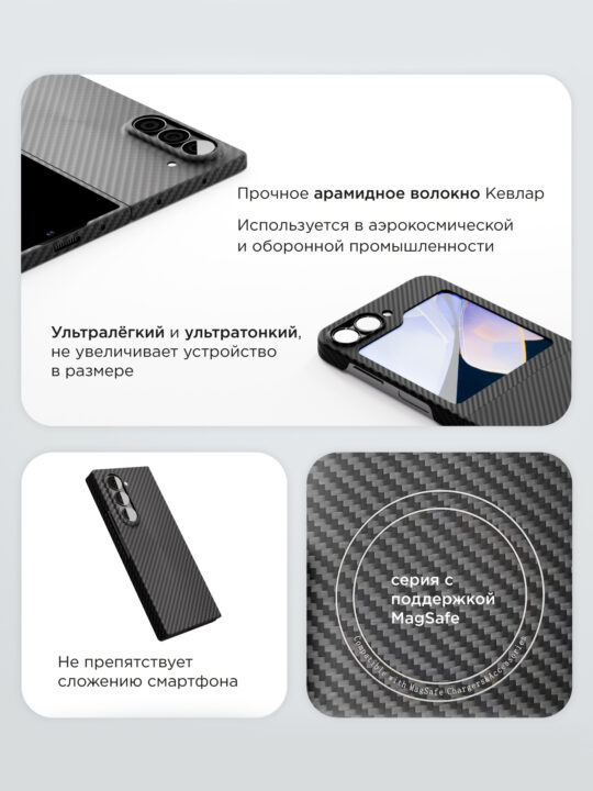 Чехол «vlp» Кевлар с MagSafe для Samsung Z Fold 6, Черный