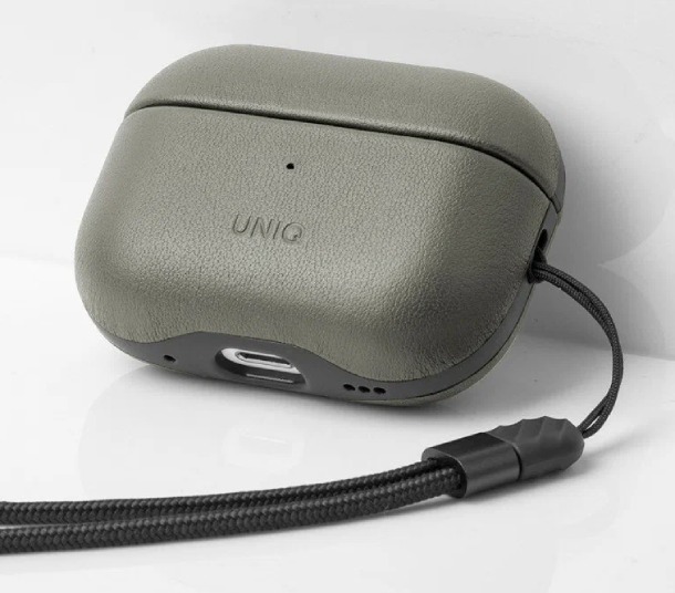 Чехол Uniq Terra Genuine Кожа с ремешком для AirPods Pro 2, Зеленый лишайник 