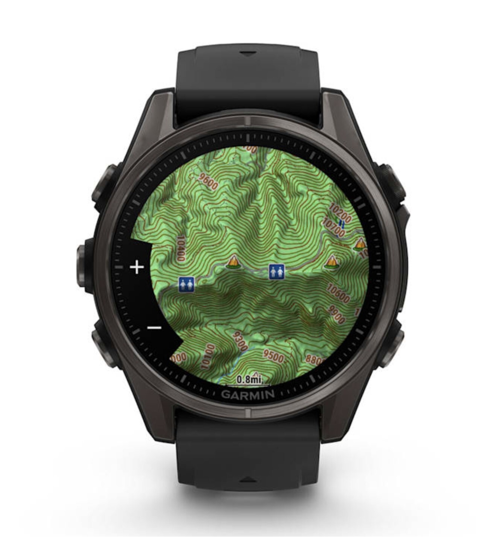 Garmin Fenix 8, 43 мм, AMOLED, Сапфирово-серый DLC-титан с черным / серо-галечным силиконовым ремешком