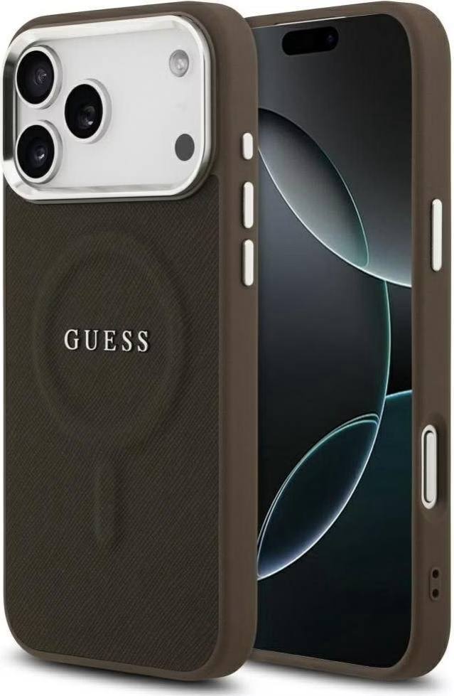 Чехол Guess для iPhone 17 Pro PU Grained leather Classic metal logo & Camera, MagSafe, Коричневый