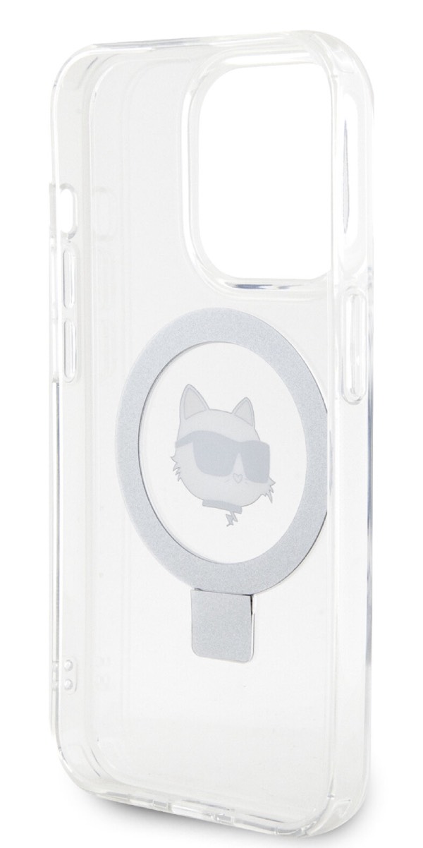 Чехол Lagerfeld для iPhone 15 Pro Max, 3D MagSafe Ring stand NFT Karl & Choupette, Белый