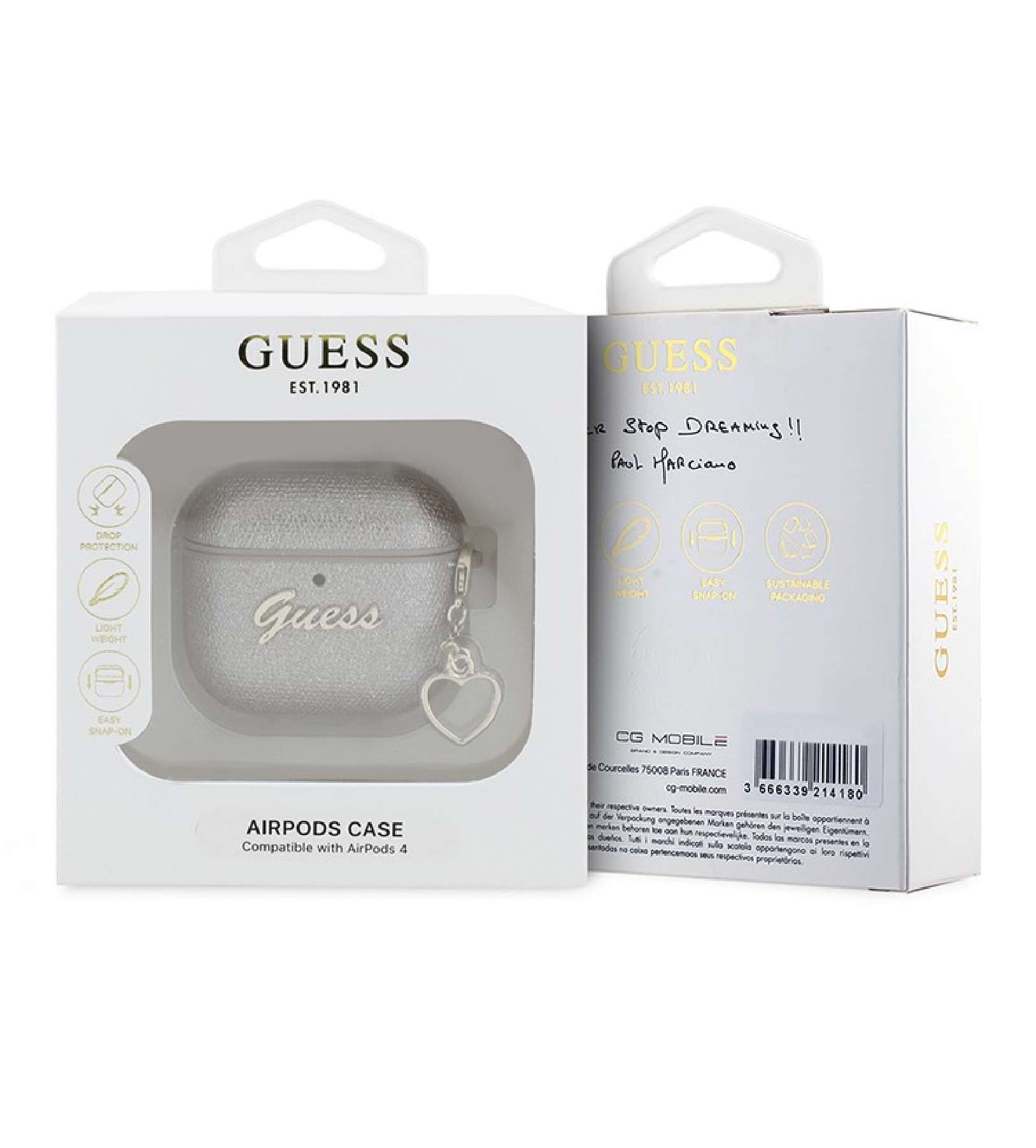 Чехол Guess PU leather with Script metal logo and Heart charm для Airpods 4, Золотой